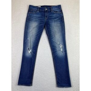 Gap 1969 Jeans Womens 29R (Fits 33x32) Blue Distressed Real Straight Denim